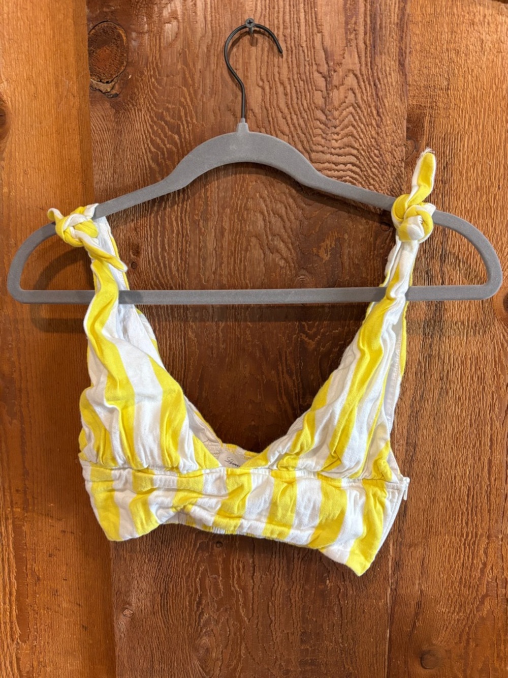 Lovers + Friends Yellow & White Striped Tie-Shoulder Linen / Cotton Crop Top